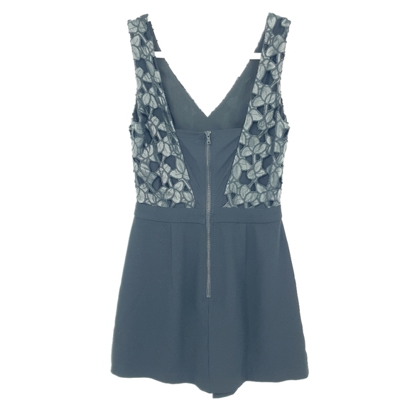 Sam Edelman Women Size 2 Shorts Romper Black Faux Leather Floral Lace Club Rave - Picture 2 of 7